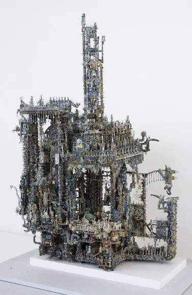 Untitled (undated), an intricate mixed media architectural construction.