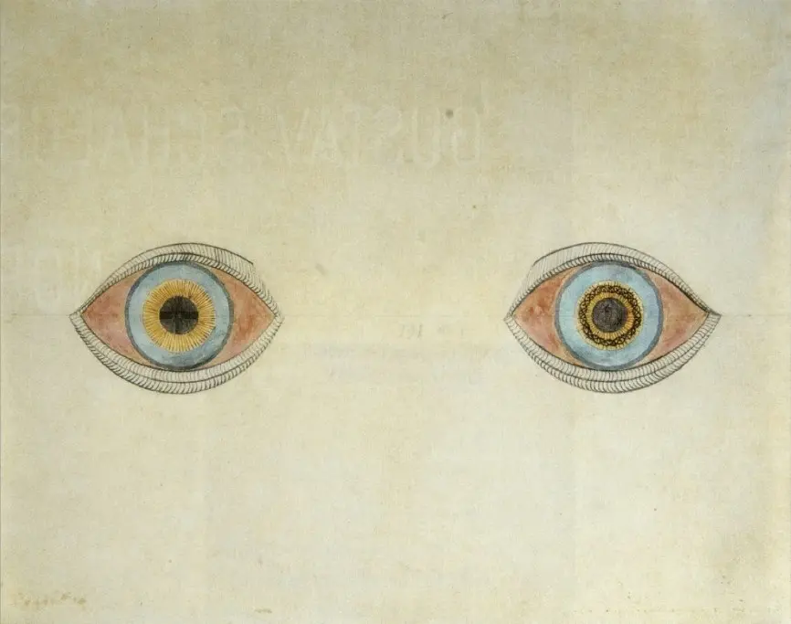August Natterer's watercolour My Eyes at the Moment of the Apparitions, held by the Prinzhorn Collection in Heidelberg.