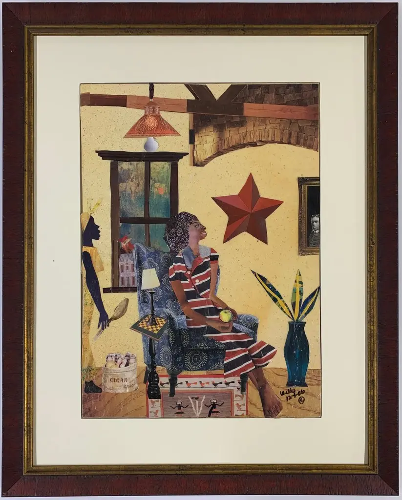 Miss Jessie Just Let Rhonda Sit There with Her Apple, a collage by Della Wells.