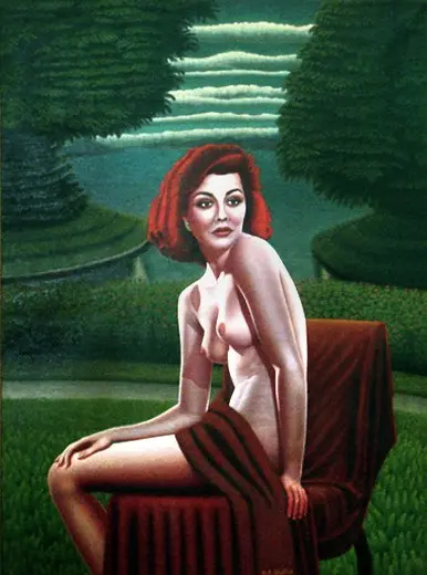 Seated Nude in Garden, oil on canvas by Drossos Skyllas, about 1960.