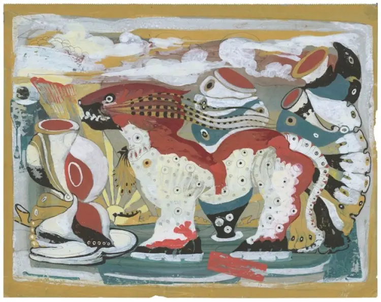 An untitled gouache of a fantastical creature by Eugen Gabritschevsky, from around 1938.