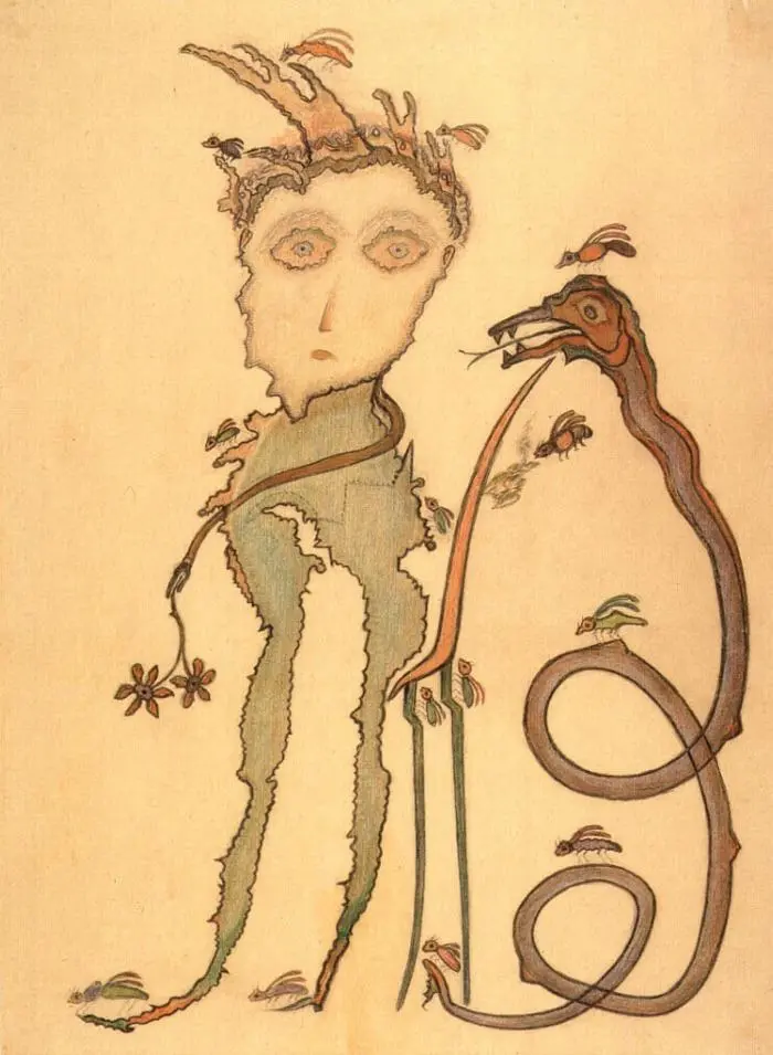 The Man with the Flies and the Snake, a drawing by Heinrich Anton Müller.