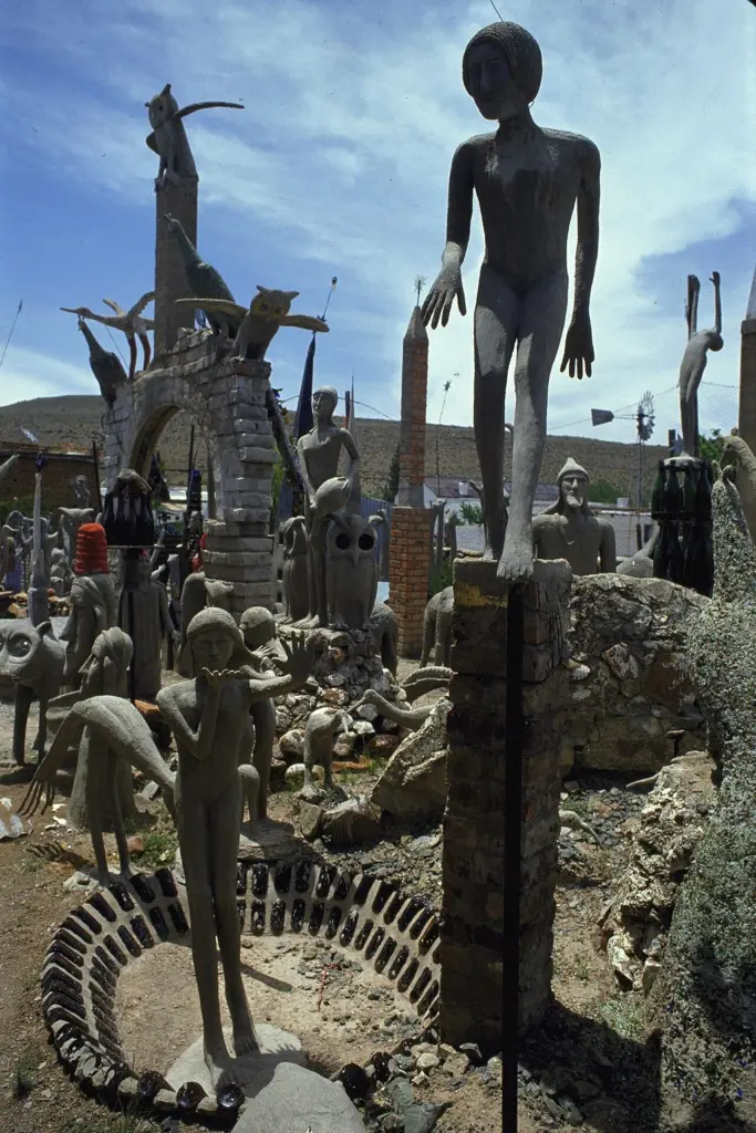 Concrete and glass sculptures in the Camel Yard at Helen Martins' Owl House, Nieu-Bethesda, South Africa.