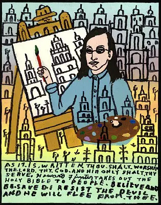 A Howard Finster sacred art painting, sermon included.