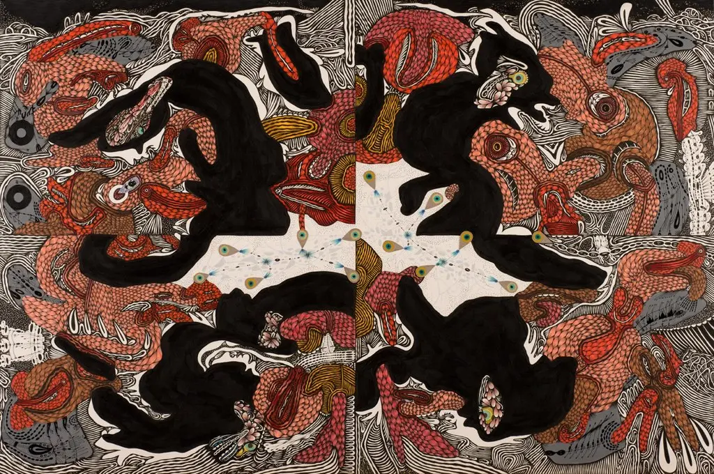 The Intimate Network, 2013, a mixed media drawing by J.J. Cromer.