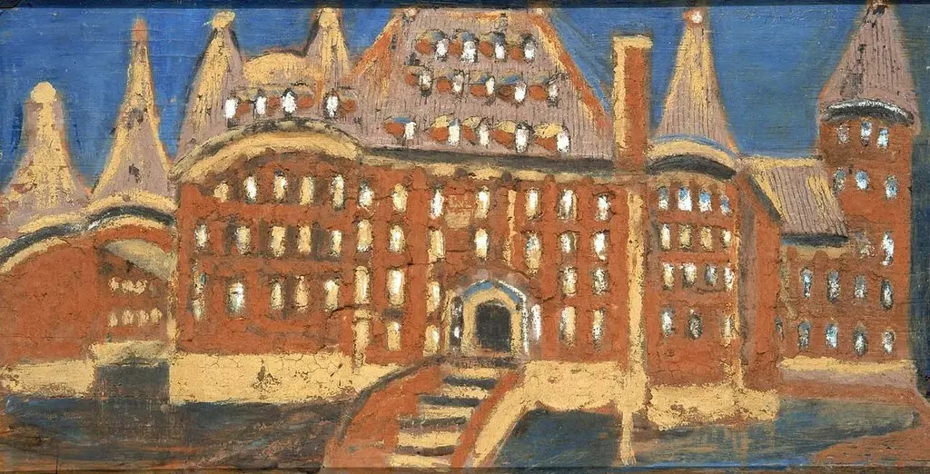 Fantastic Building, painted by Jimmy Lee Sudduth in his signature mixture of mud and pigment on board.