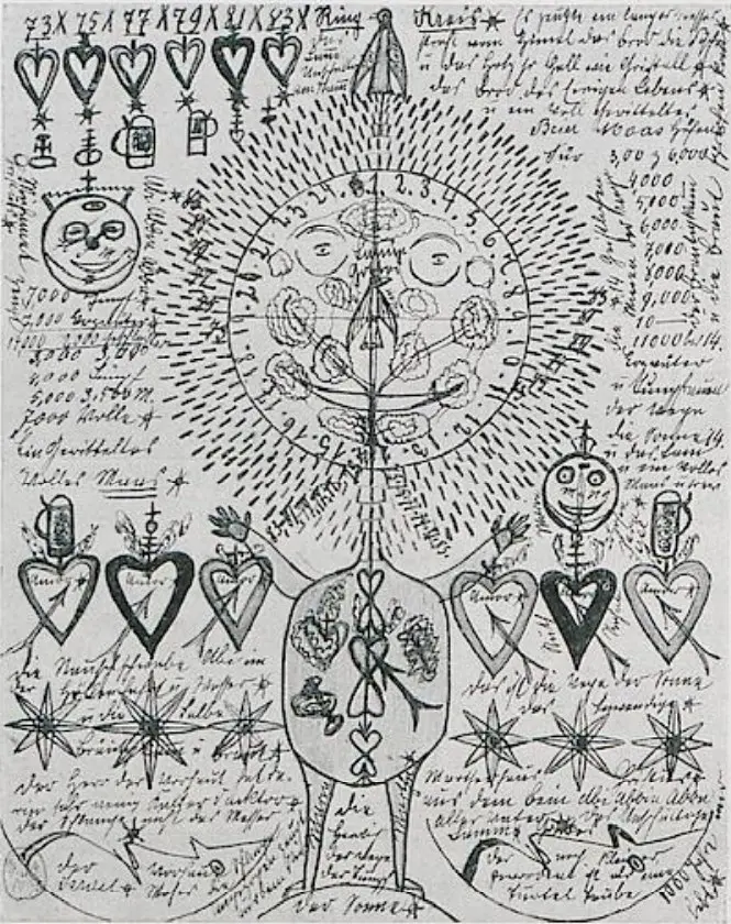 Johann Knopf's drawing The Lamb of God, reproduced in Hans Prinzhorn's 1922 book Artistry of the Mentally Ill.