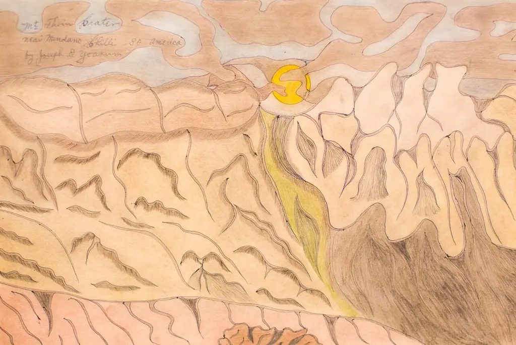 A Joseph Yoakum landscape, mountains folding like cloth.