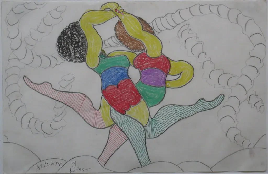 Athletic Sport (undated), ink, pencil and crayon on paper.