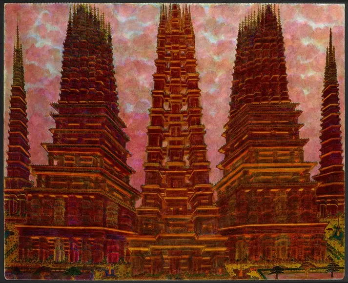 Marcel Storr's Untitled (1968), one of his imagined cathedral cityscapes.