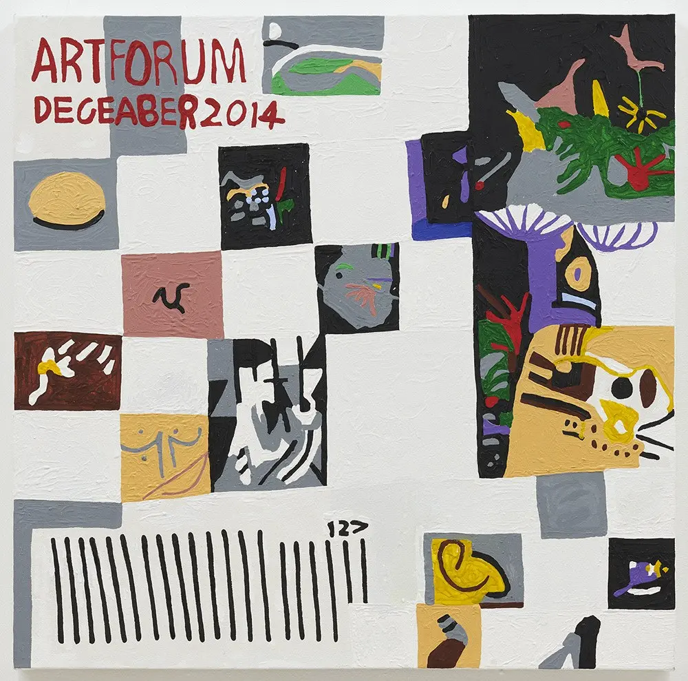 Untitled, 2019, one of Marlon Mullen's acrylic paintings of art magazine covers.