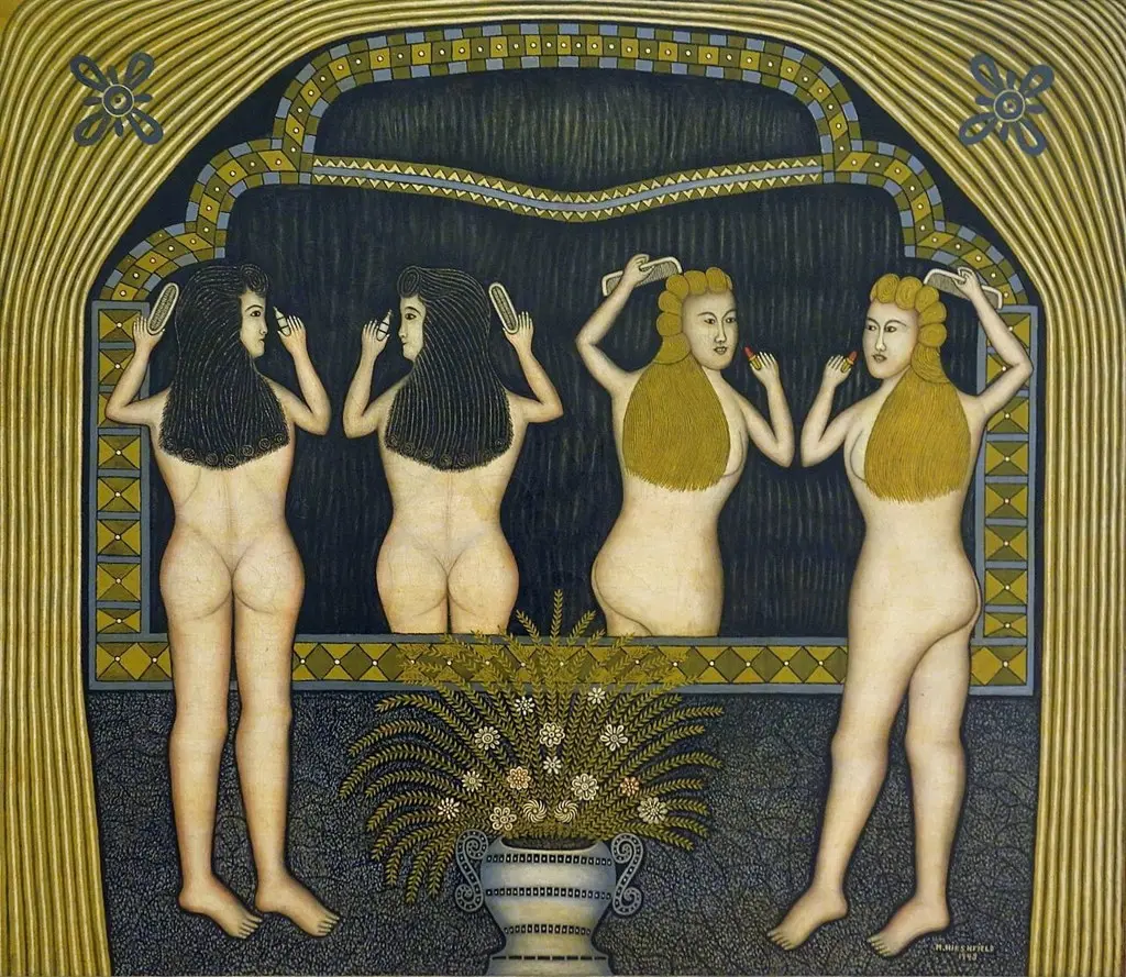 Morris Hirshfield's painting Two Women in Front of a Mirror (1943), now in the Peggy Guggenheim Collection in Venice.