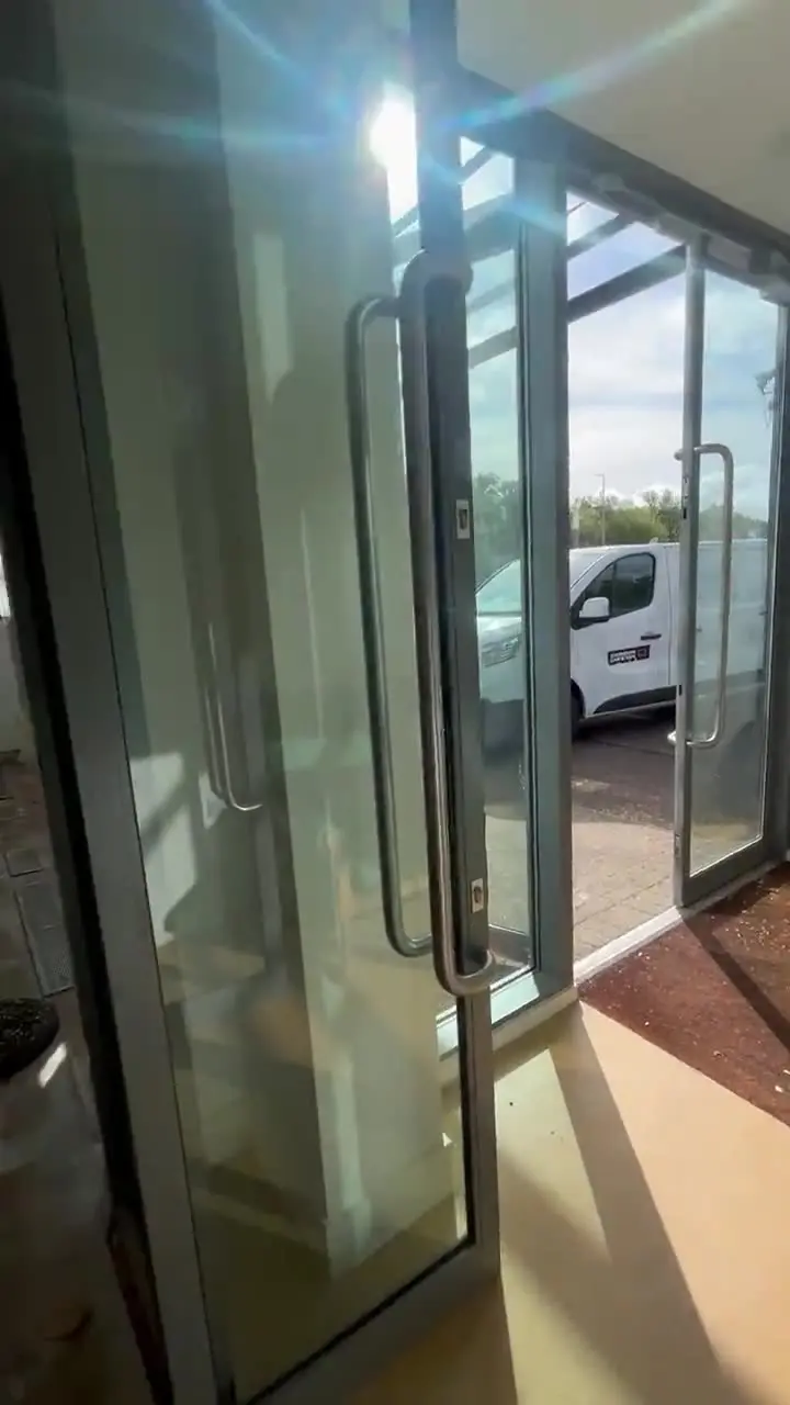 The glass doors into Studio BRUT at Arclite House