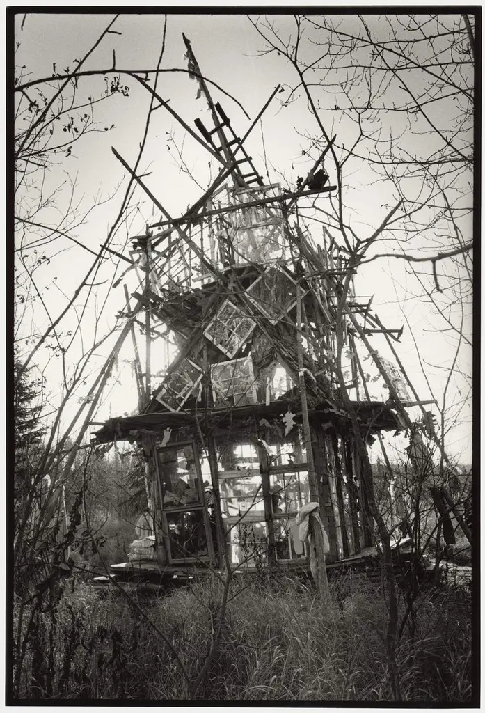 The Cathedral, 2005, a photograph of one of Richard Greaves's timber structures.