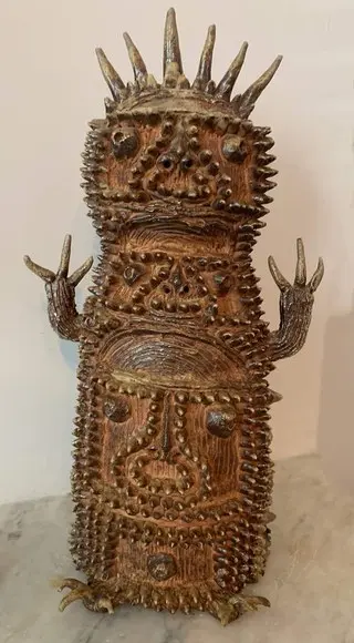 A spiked ceramic figure by Shinichi Sawada.