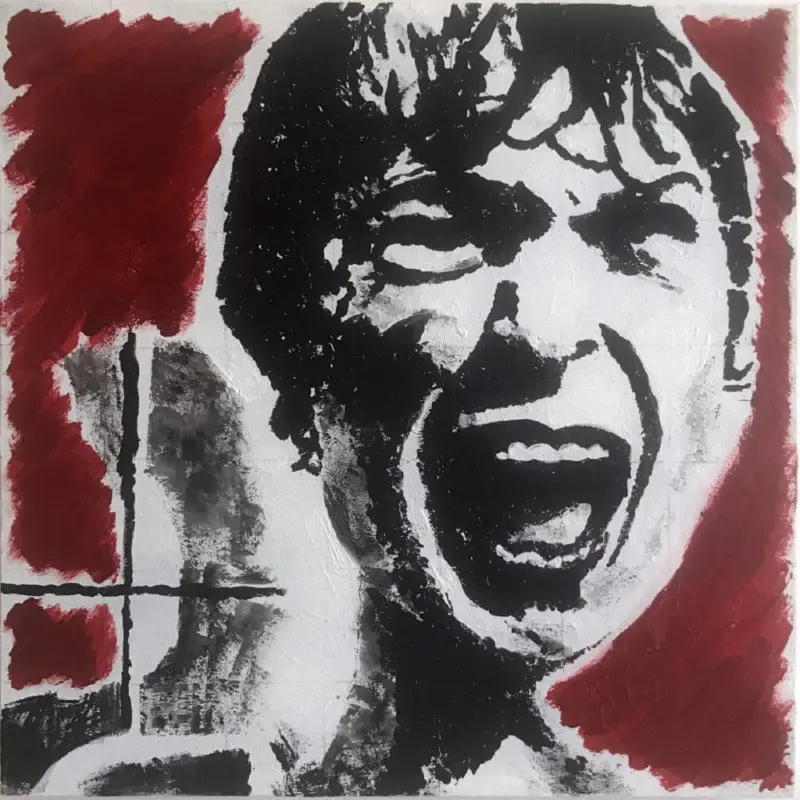 Psycho, a screaming face painting by SLART, in black, white and red