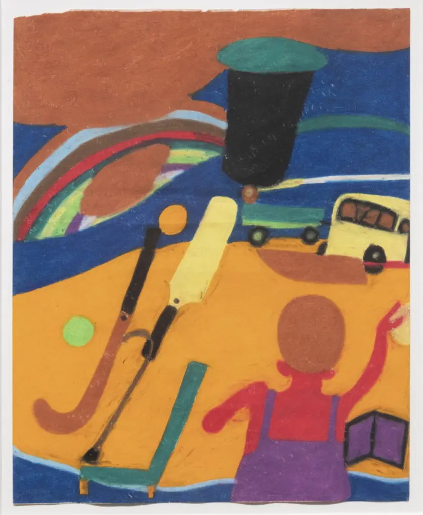 An untitled coloured pencil and crayon drawing by Susan Te Kahurangi King.