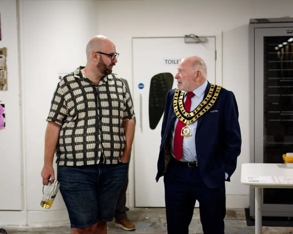 The Mayor of Swindon in conversation beside the studio doorway