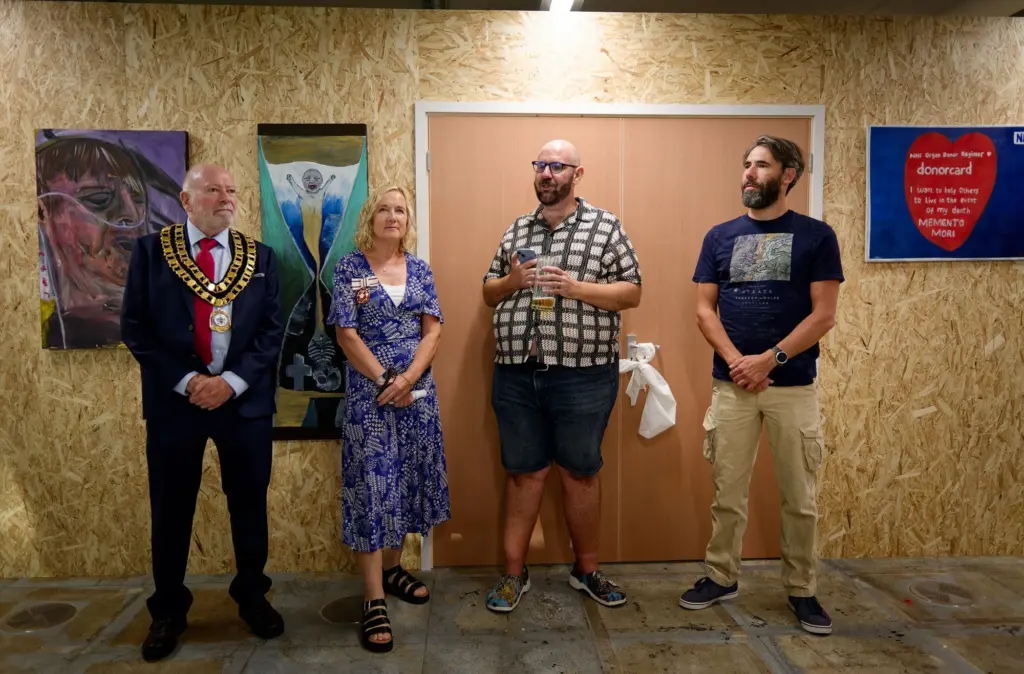 The Mayor of Swindon with founders and guests in a group by the studio doorway