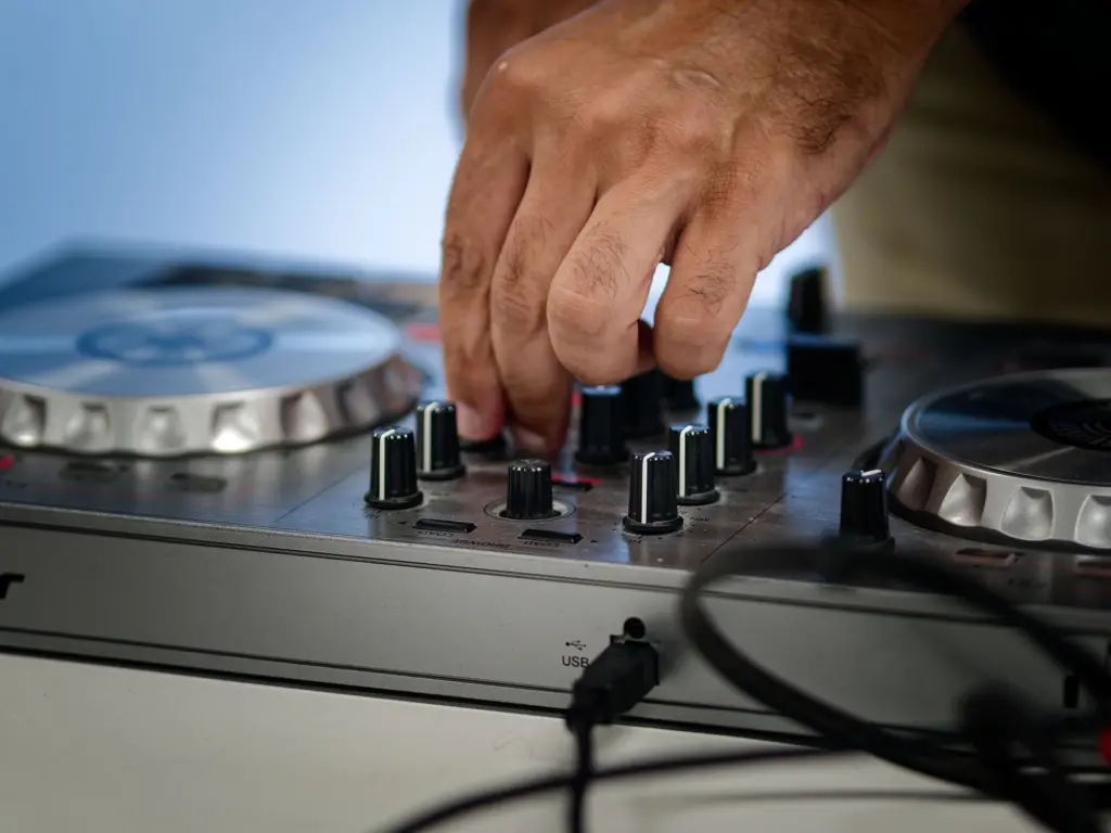 Close-up of the DJ decks during the opening night